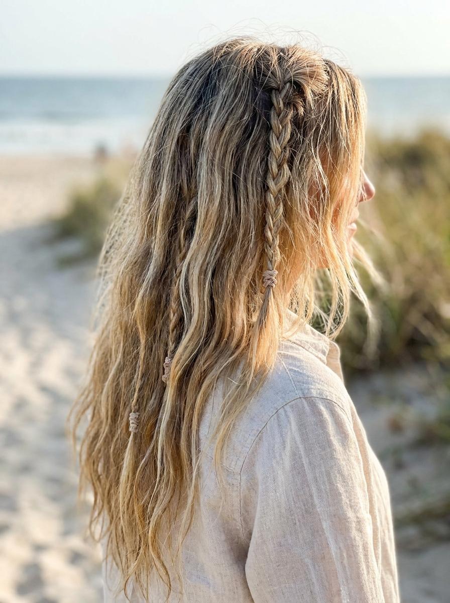 Strandfrisur mit lockeren Flechtdetails - Sommerfrisur für lange Haare